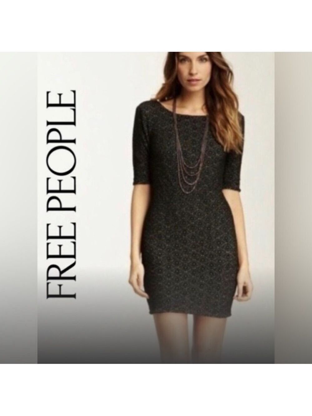 FREE PEOPLE Black, Open Back, Stretch Bodycon Textured Dress size SM NWOT